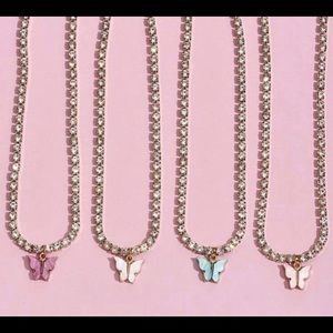 4pc Rhinestone Butterfly Charm Necklaces